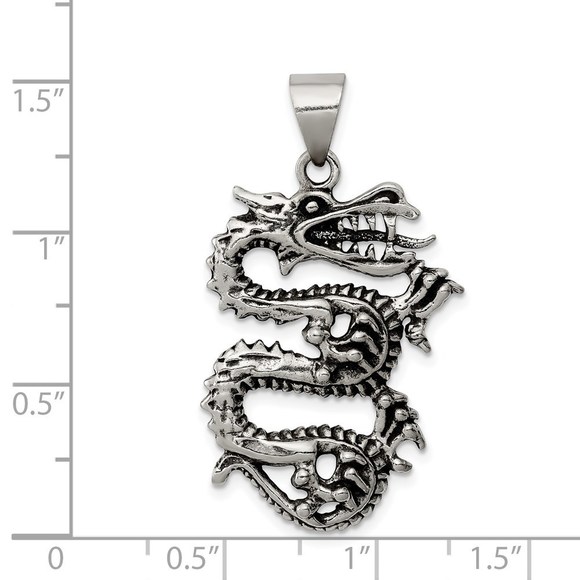 Sterling Silver Antiqued Dragon with Tongue Out Pendant - Picture 2 of 4